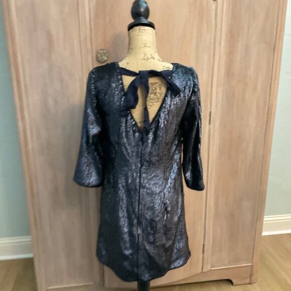 J.Crew Tie V-Back Sequin 3/4 Sleeve Mini Dress Size 4 Navy Holiday Disco NWT - Picture 7 of 15